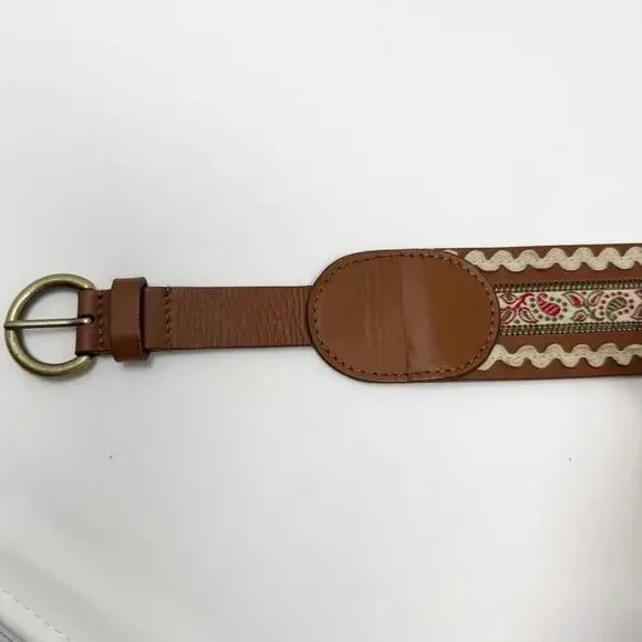 Brown Leather Folk Belt Paisley Fabric Rickrack Festival Ren Faire Peasant Sz M - Picture 7 of 12